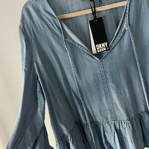 DKNY Denim Chambray Soft Blue Blouse NWT